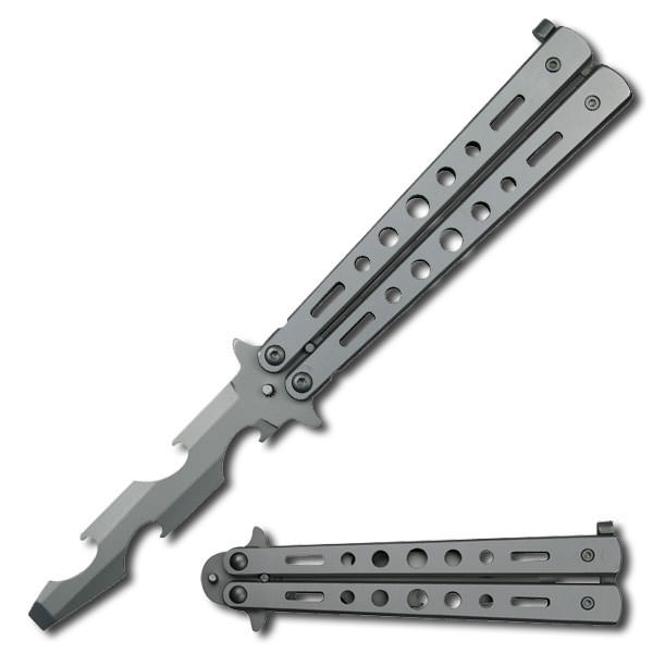 Bottle Popping Training Butterfly Knife Style Can Opener Satin Finish - Tophatter's Army Products & Self Defense Collectible Weapons - Tophatter Daily Deals